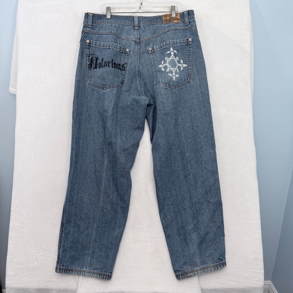 Vintage Notorious Biggy Jeans Mens 38x29 Blue Baggy Hip Hop Y2K Embroidered